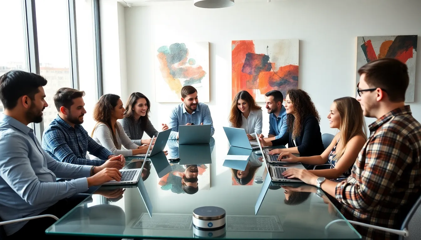 diverse team collaborating in a modern office environment.