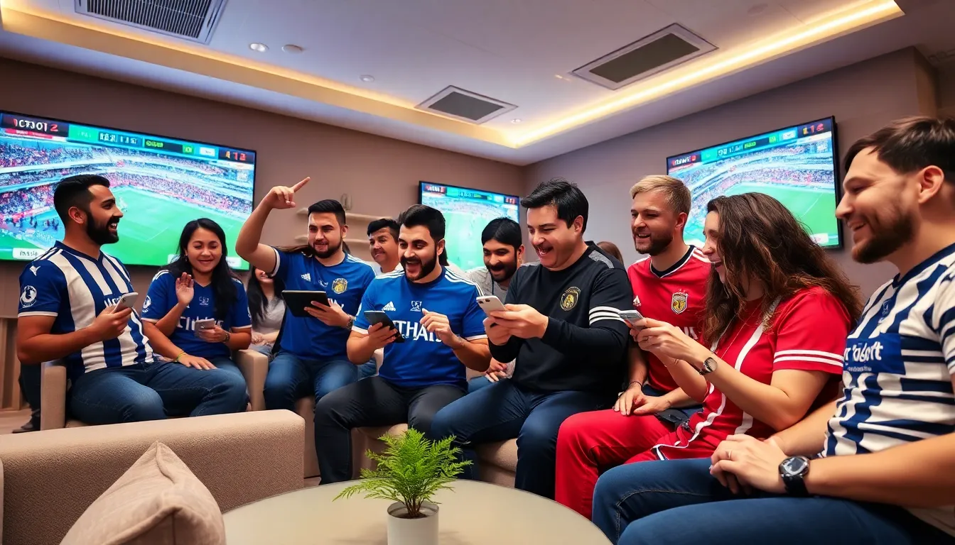 diverse football fans enjoying a modern sports lounge atmosphere.