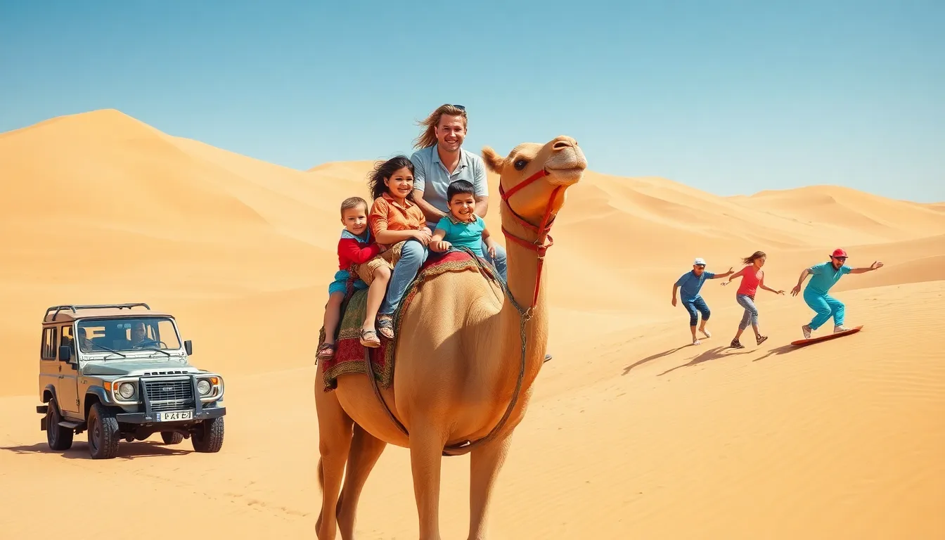 family enjoying a desert safari adventure in Dubai.