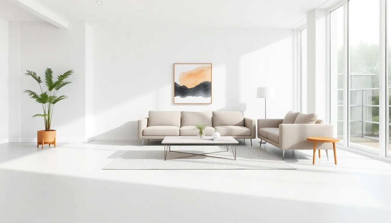 minimalist modern living room with sleek furniture and natural light.