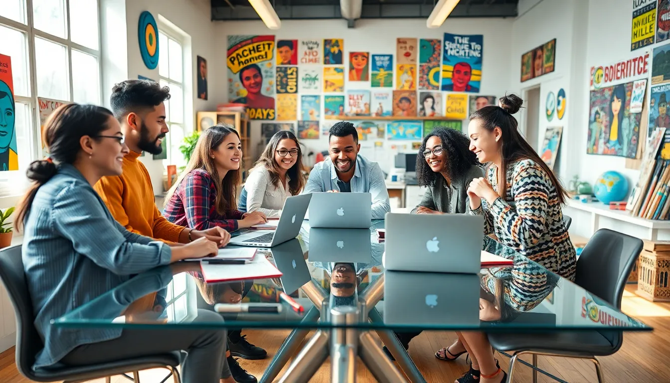 diverse team collaborating in a creative workspace.