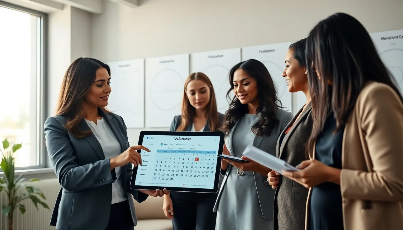 diverse professionals discussing reproductive health in a modern office.