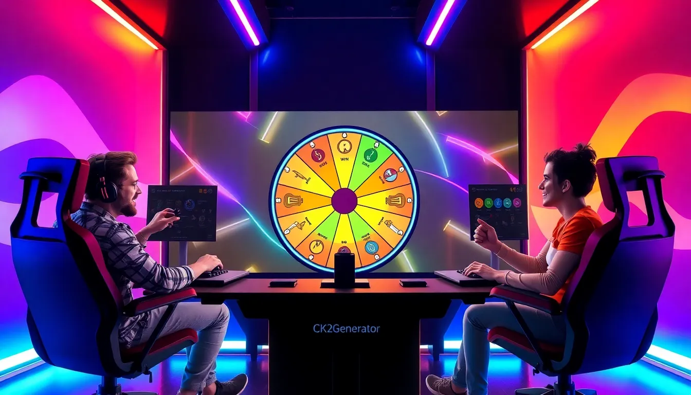 diverse gamers engaging with a digital spin-to-win interface.