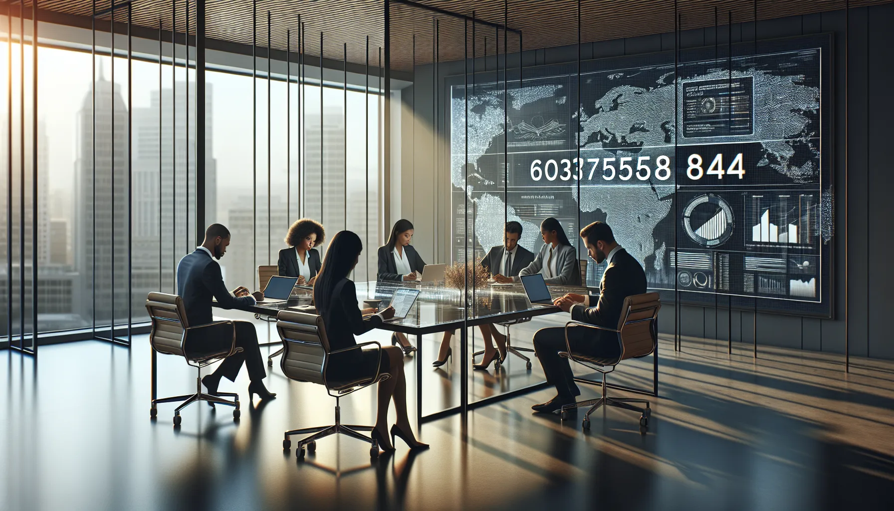 professionals discussing the significance of the number 6037575884 in an office.