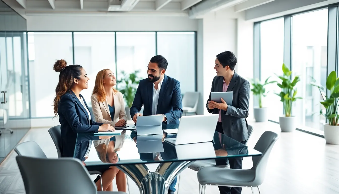diverse lawyers collaborating in a modern office space.