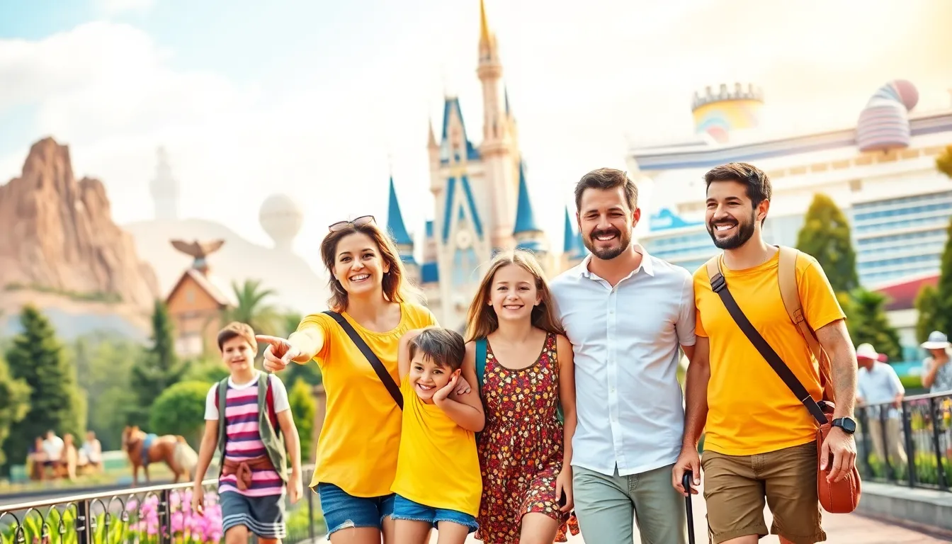 Family enjoying a fun day at a theme park.