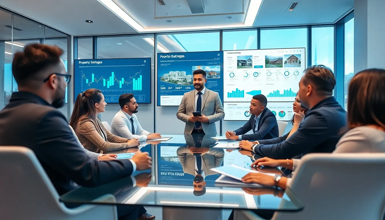 diverse real estate team in a modern office setting.