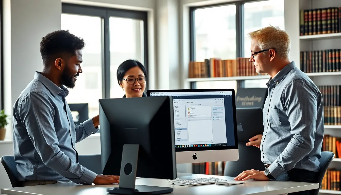 diverse team collaborating on the Ck2Generator tool in a modern office.