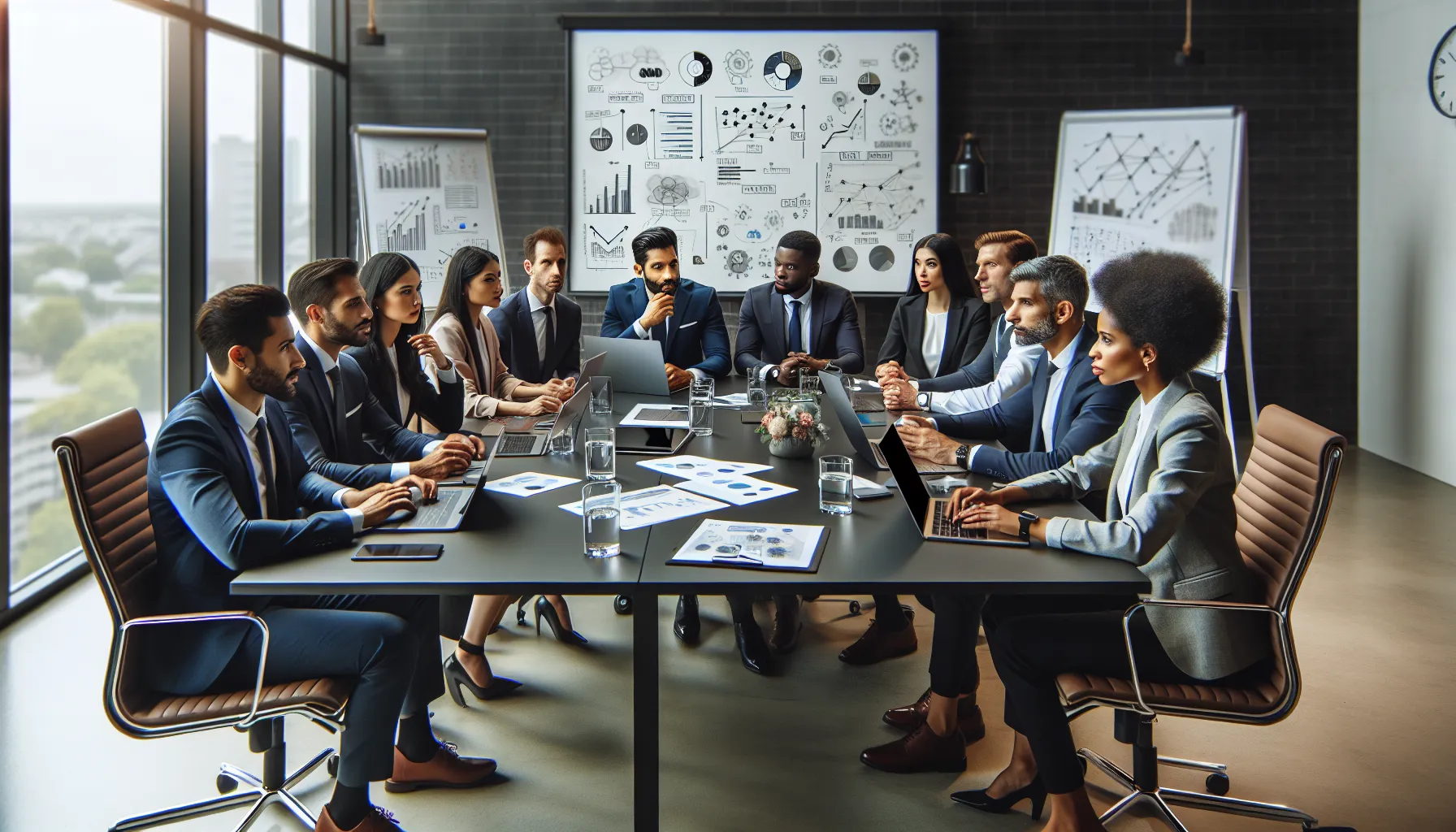 diverse professionals collaborating in a modern office setting.