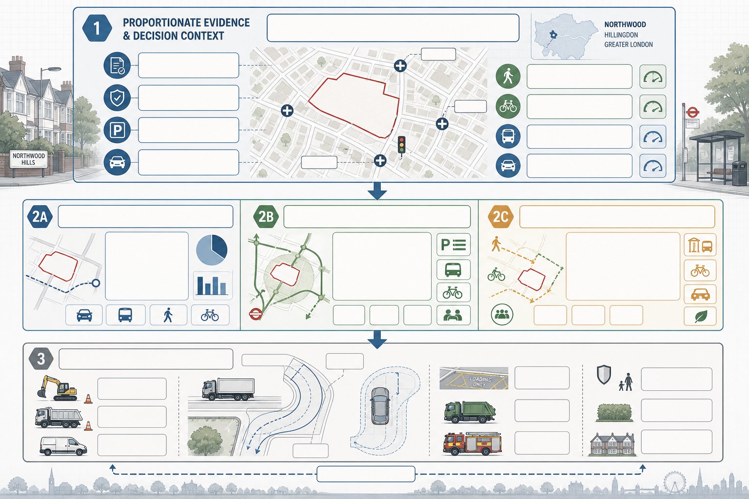 Infographic of key planning transport reports and supporting traffic documents in Northwood.