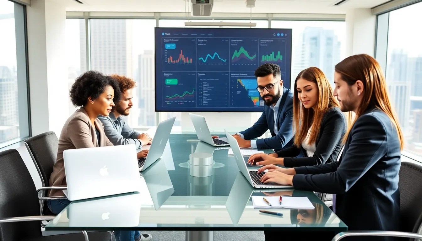 diverse team collaborating on software development in a modern office.