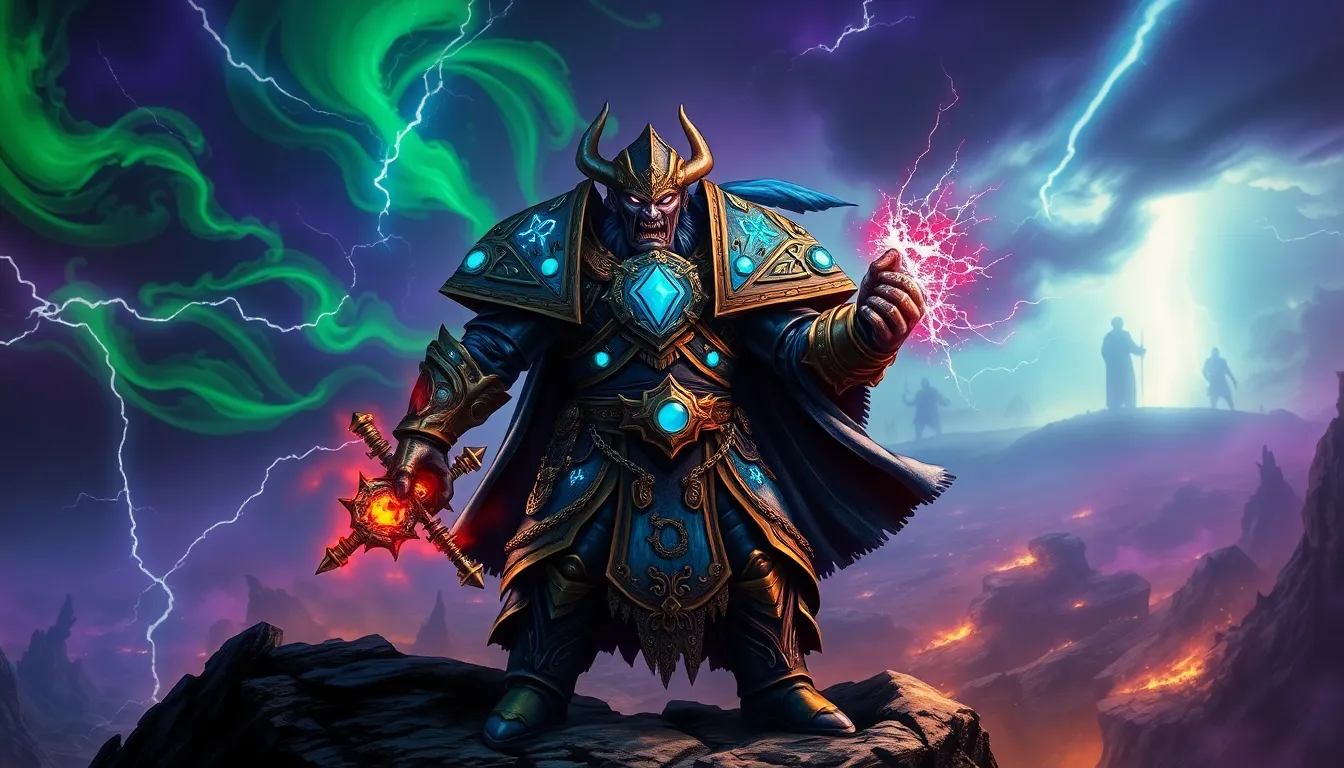 a Gate Daemonhunter warrior standing defiantly on a rocky ledge.