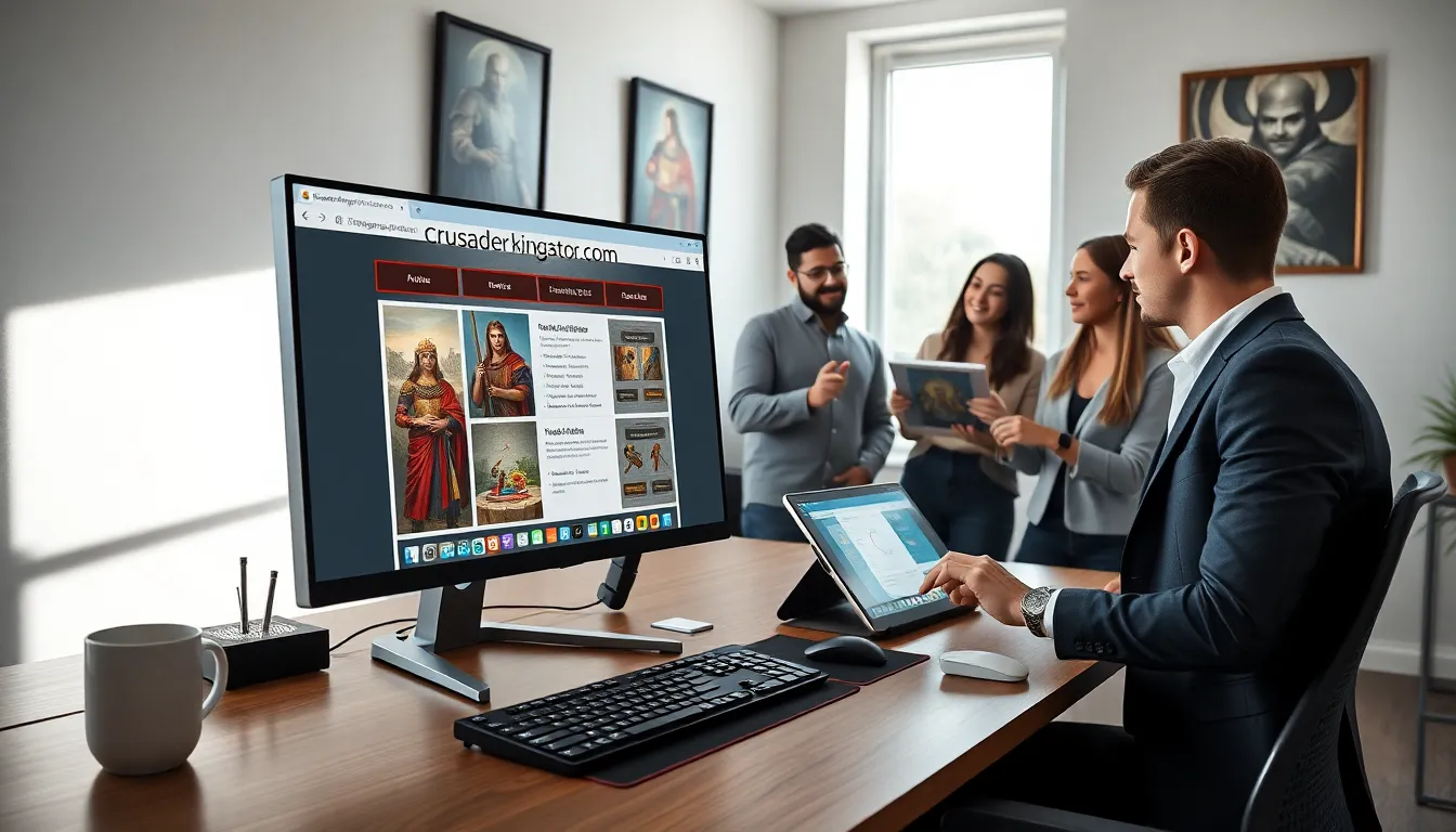 A modern workspace with gaming elements and professionals collaborating.