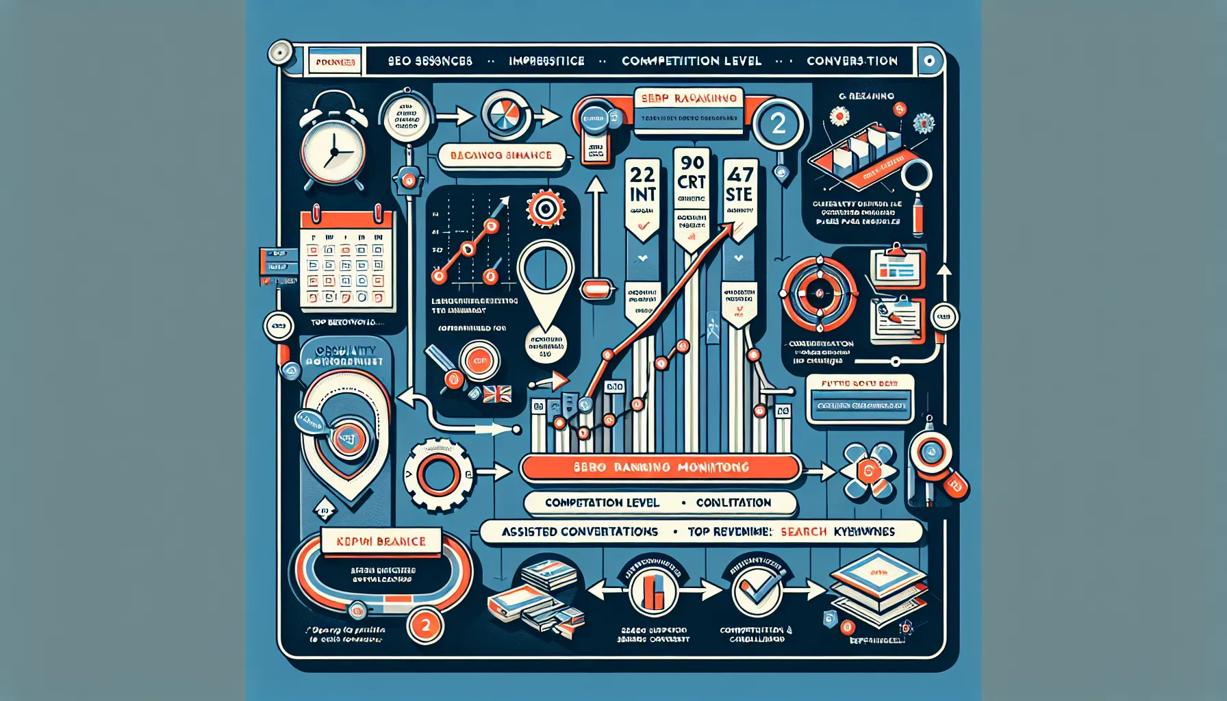 UK SEO process from baseline tracking to KPIs and revenue funnel.
