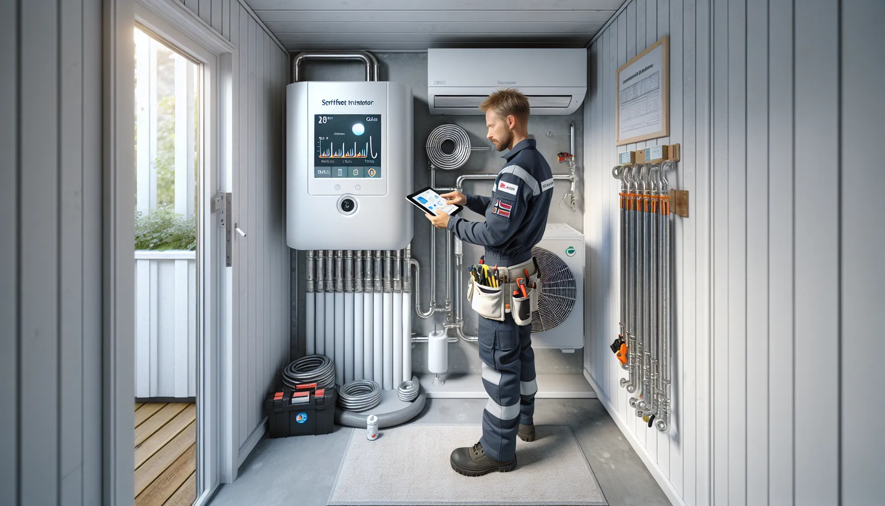 Certified installer documents air-to-water heat pump integration in a norwegian home.