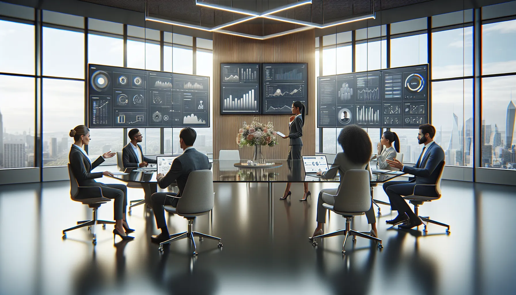 diverse team collaborating on Wohiurejozim software in a modern office.