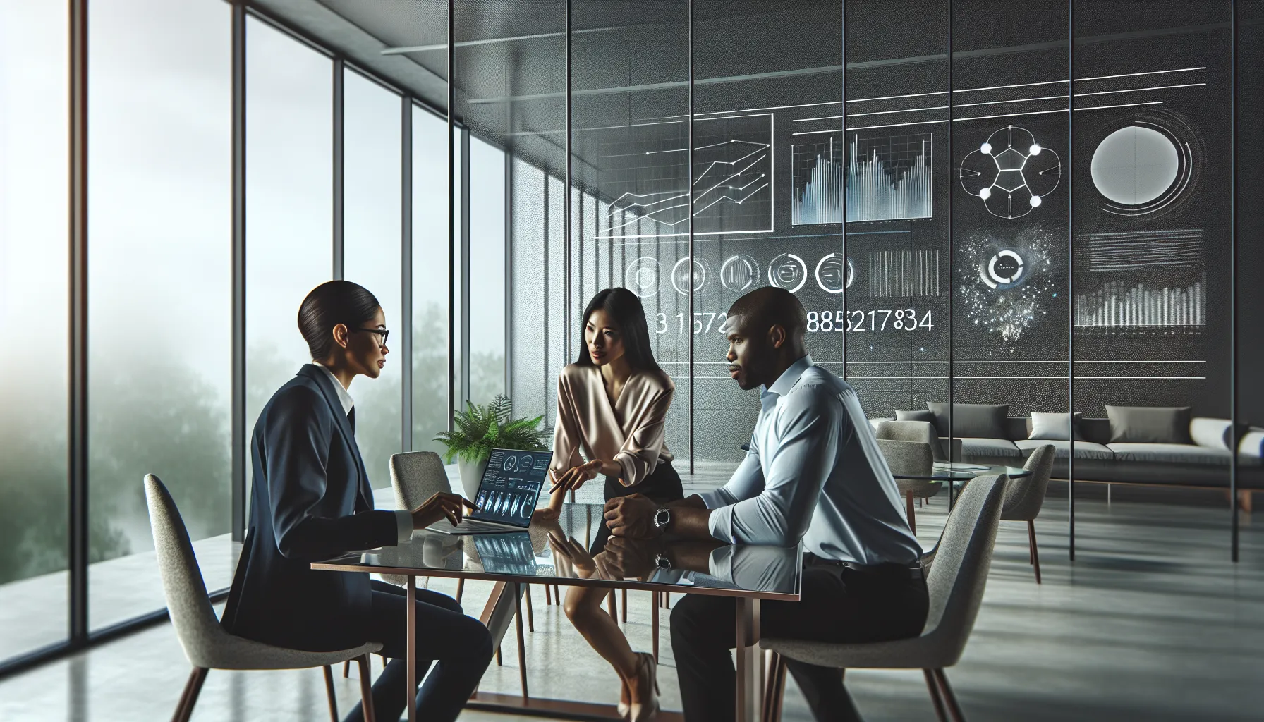 diverse team discussing data analytics in a modern office setting.