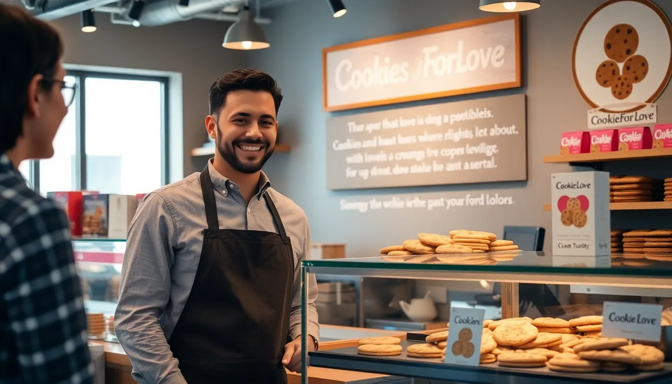 Jackson engaging with a customer in a warm bakery setting.