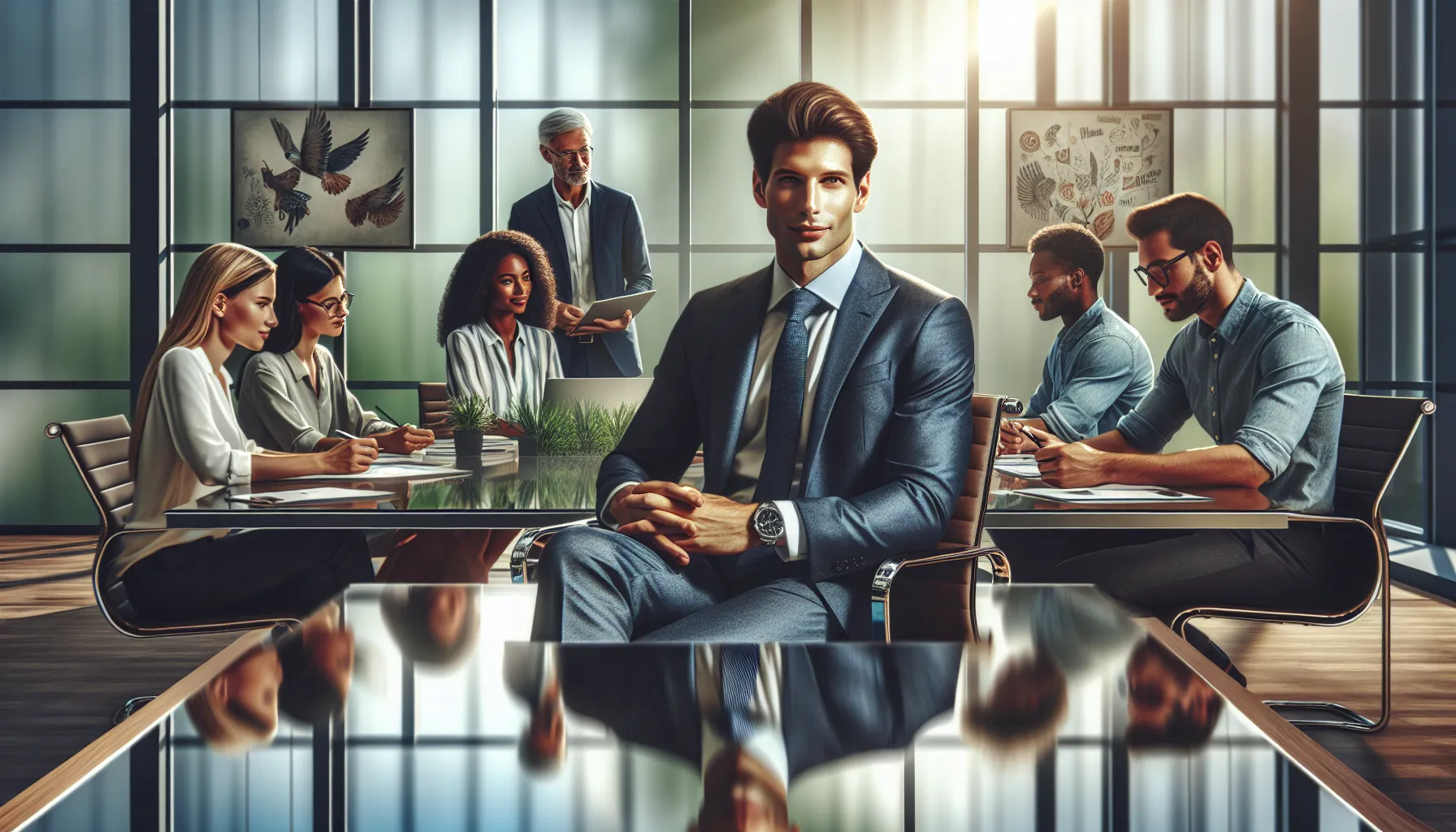 Scott MacArthur in a modern office with diverse colleagues.