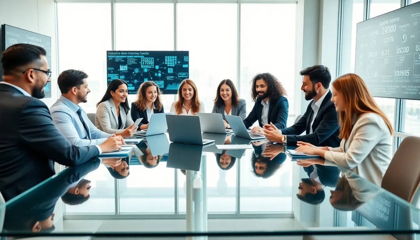 professionals collaborating in a modern office setting.