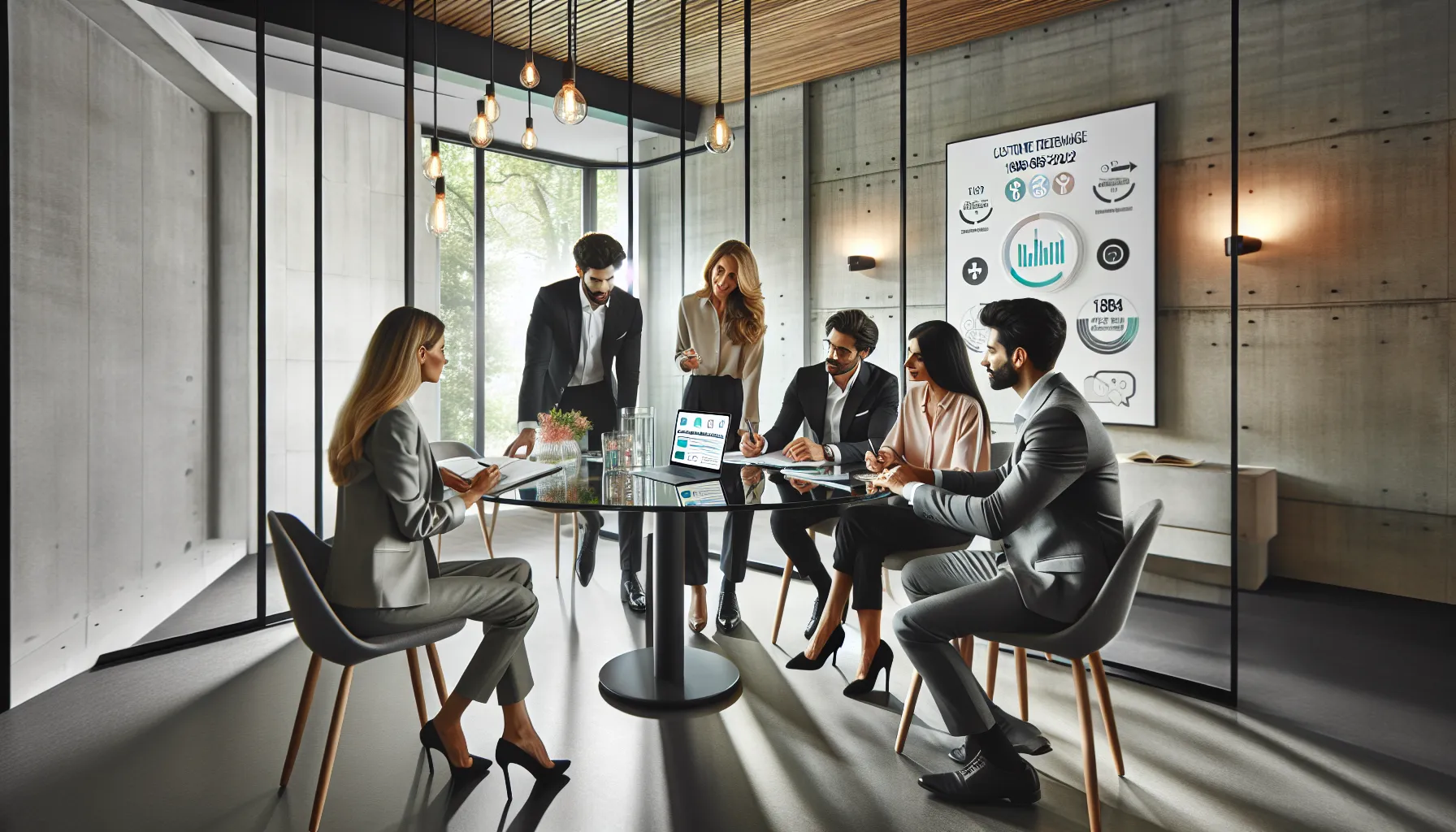 diverse team analyzing customer engagement data in a modern office setting.