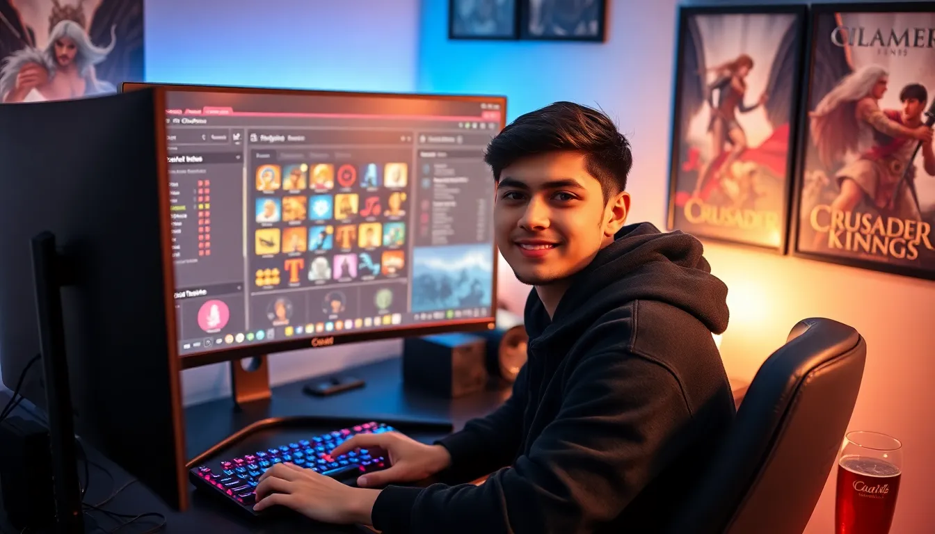 A young man using the CK2Generator for character creation in Crusader Kings II.