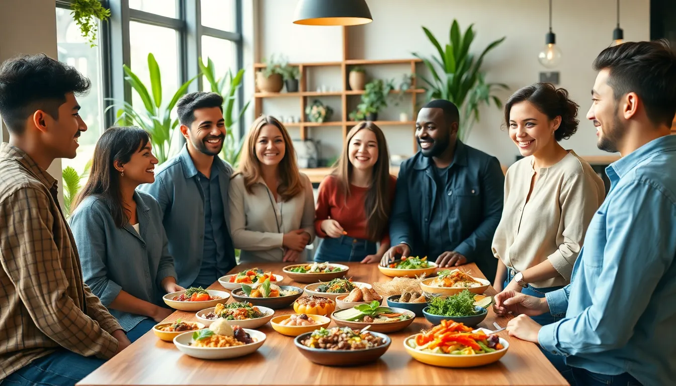 diverse Gen Z group enjoying artisanal food in a café.