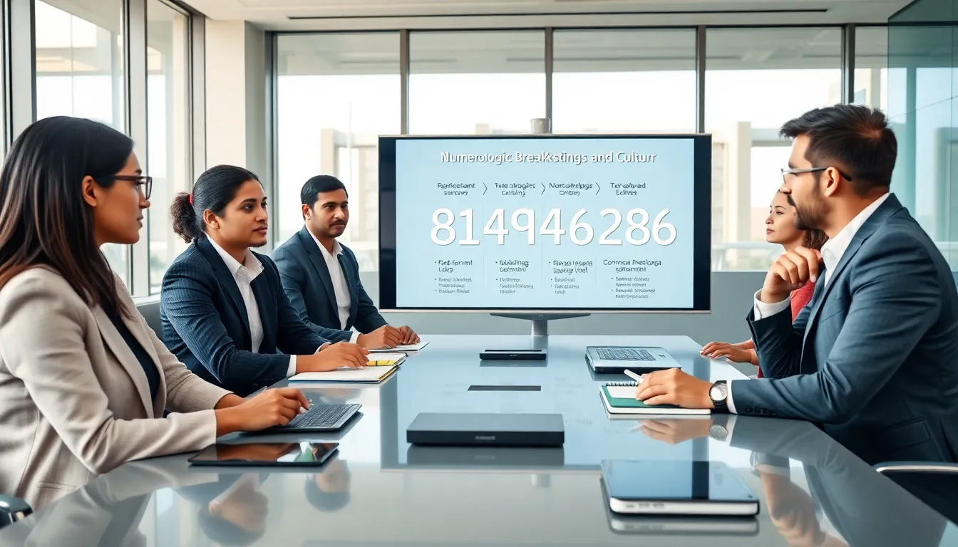 diverse team discussing the significance of numbers in a modern office.