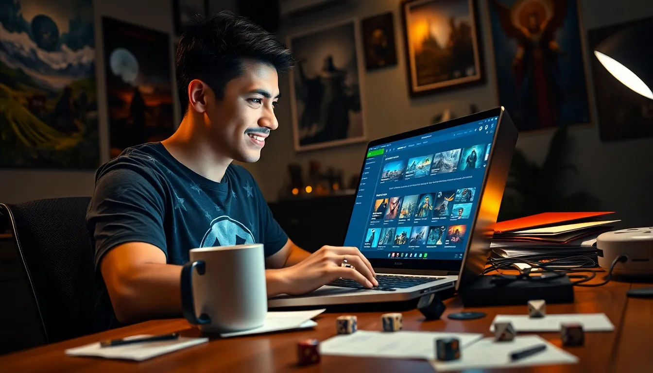 A gamer using CK2Generator on a laptop in a cozy room.