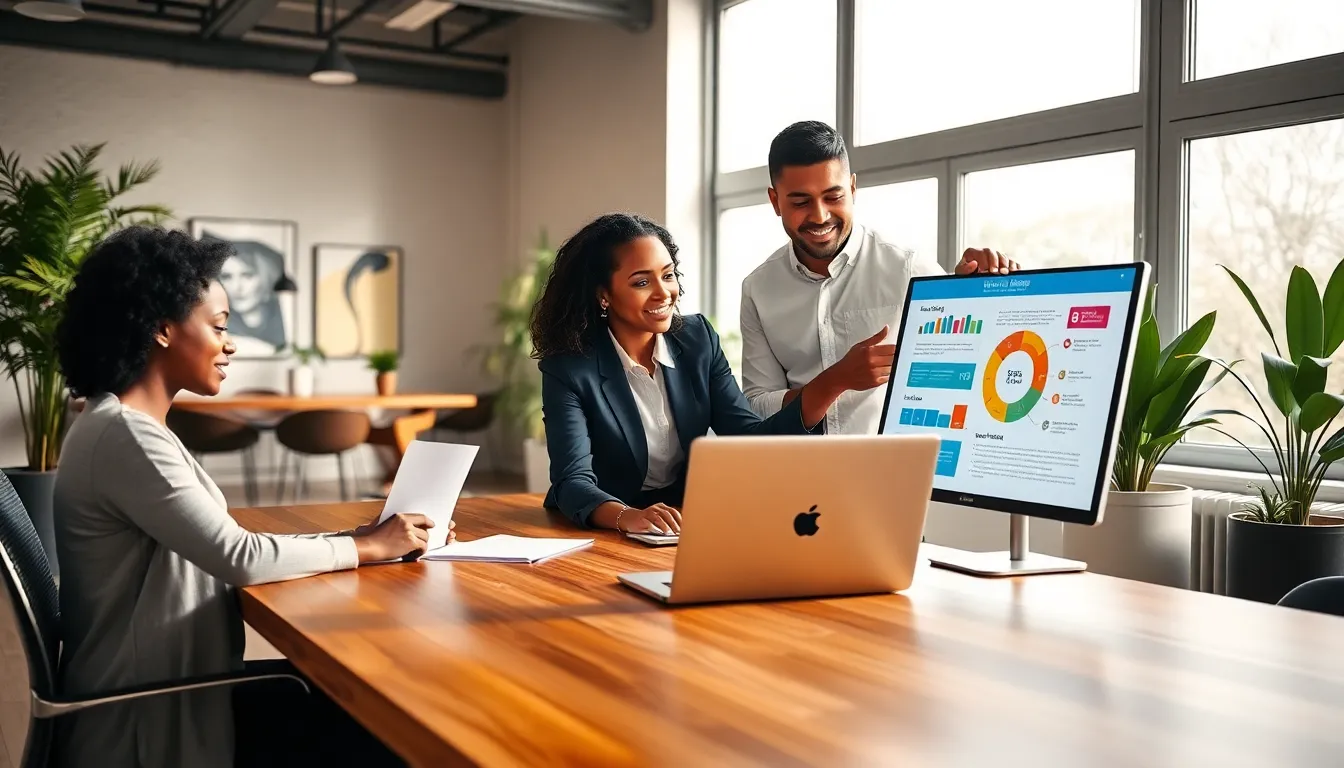 group discussing work-life balance in a modern office.