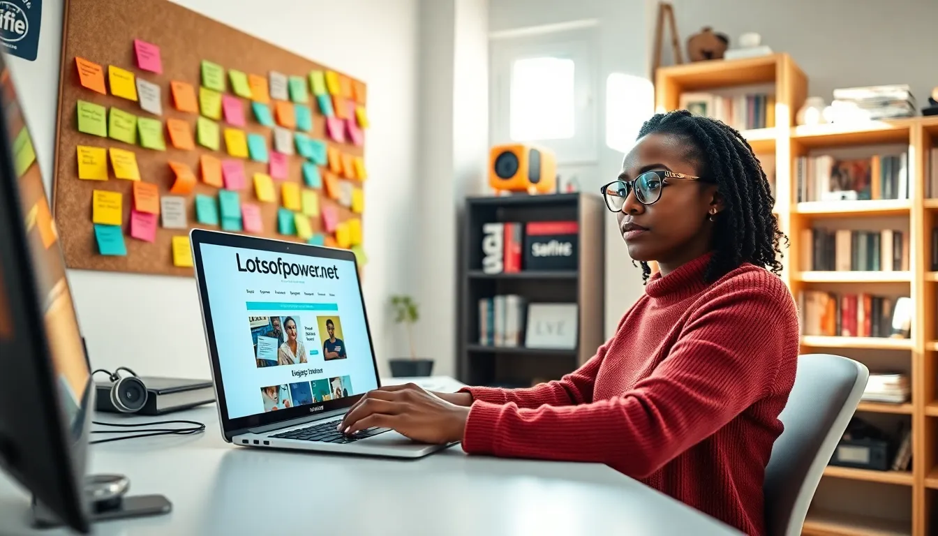 A young Black woman working in a modern home office with a laptop.