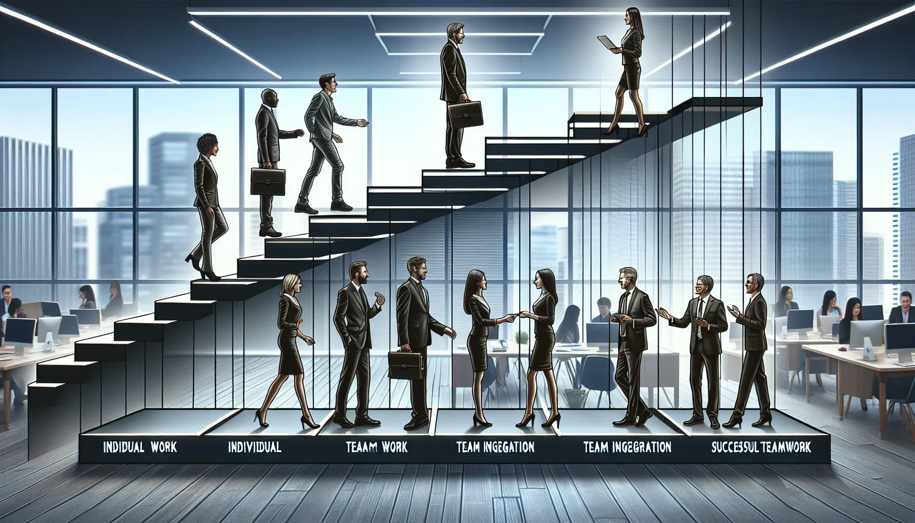 illustration of a staircase representing stages of collaboration in a professional setting.