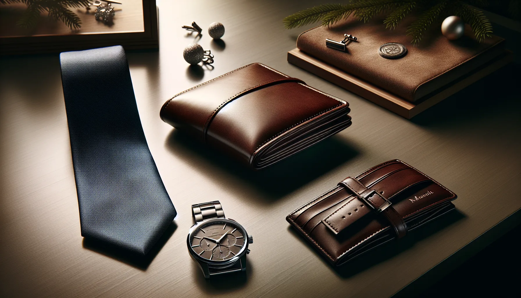 classic gifts for dad, including a watch, wallet, tie, and cufflinks.