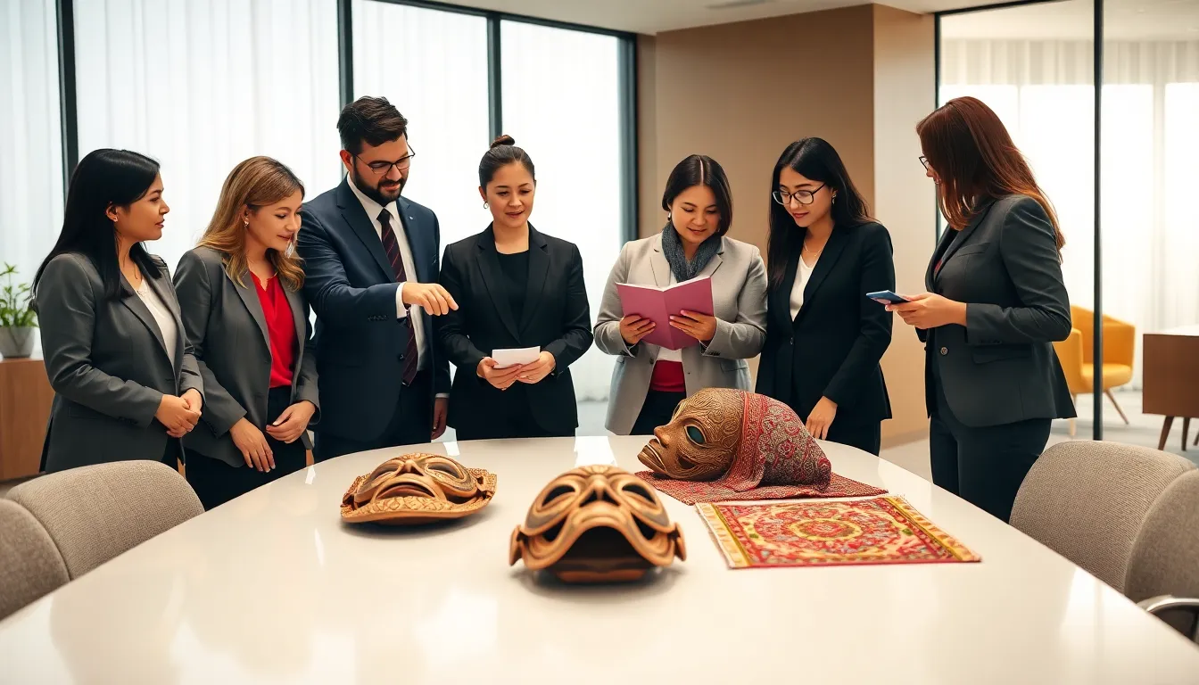 diverse professionals discussing eringimgams in a modern office.