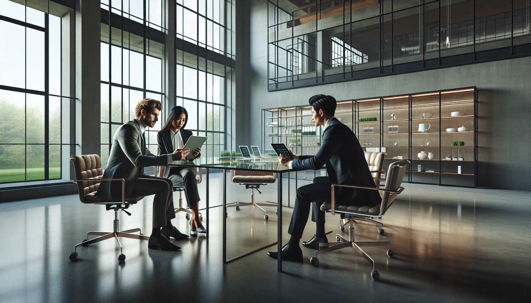 diverse team discussing business strategies in a modern office.