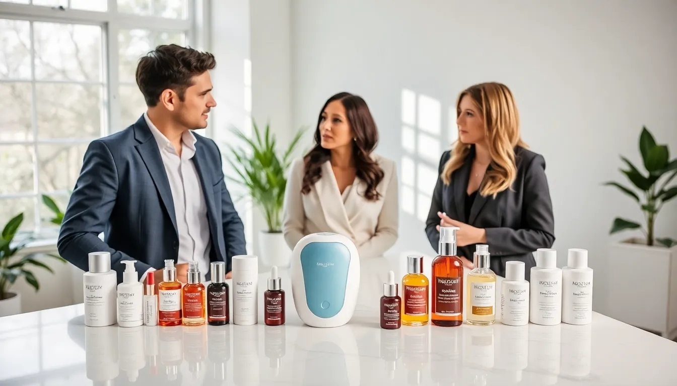 skincare professionals discussing Michael Todd Beauty products.