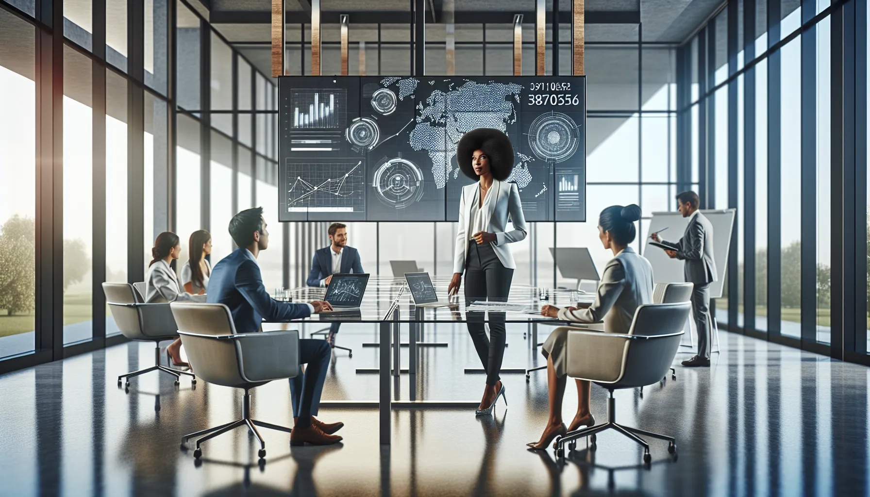diverse professionals collaborating in a modern office setting.