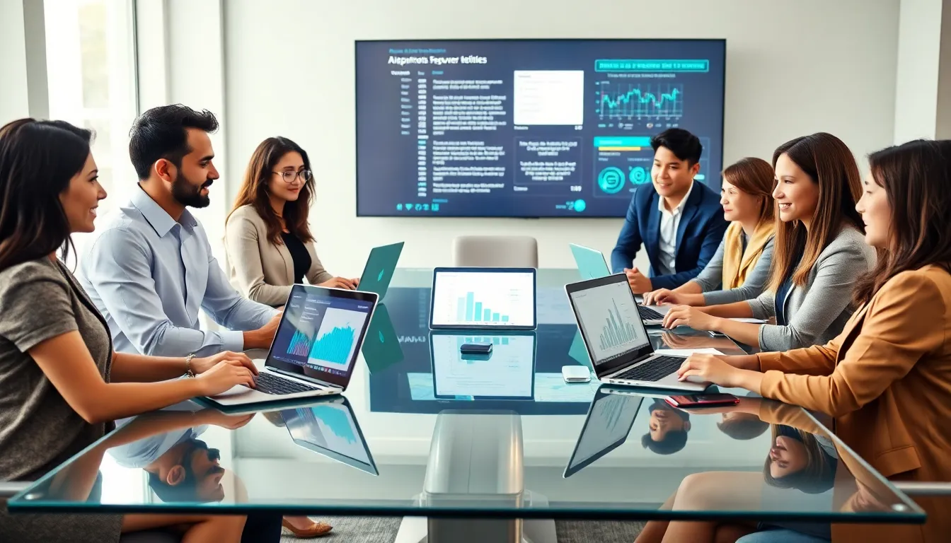 diverse HR team discussing AI trends in a modern office.