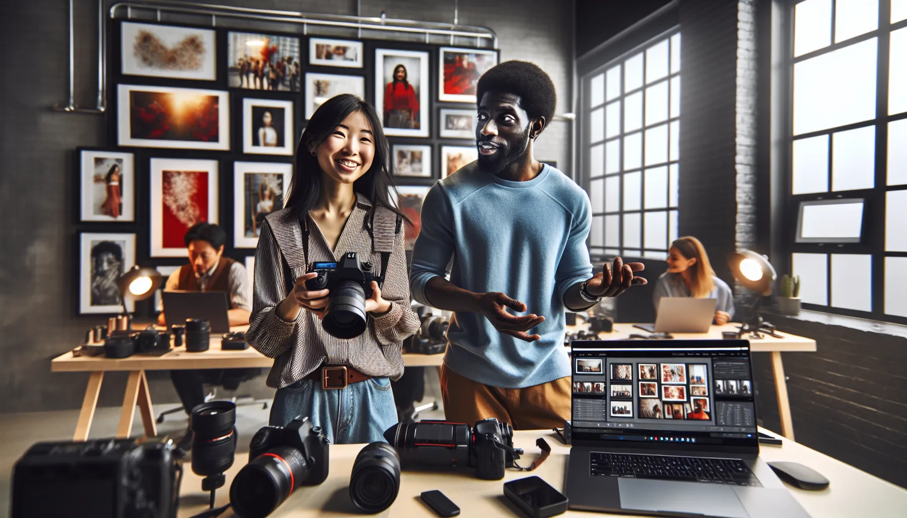diverse creative team collaborating in a modern photography studio.