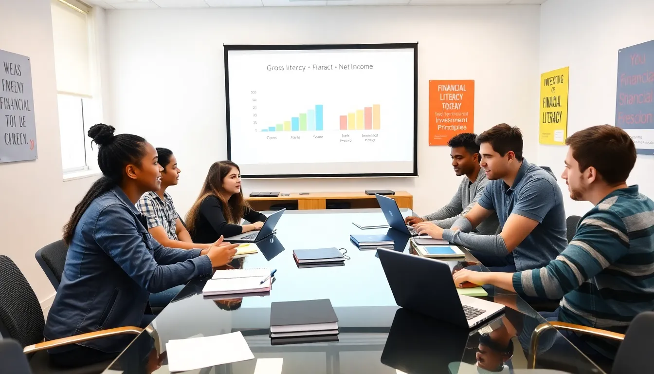 Teens learning about personal finance in a modern classroom.