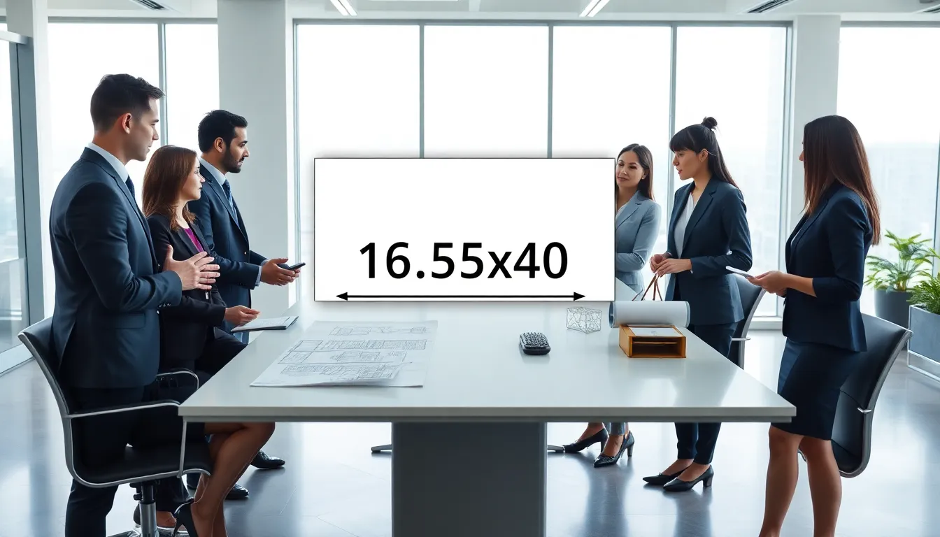 diverse team discussing measurements in a modern office setting.