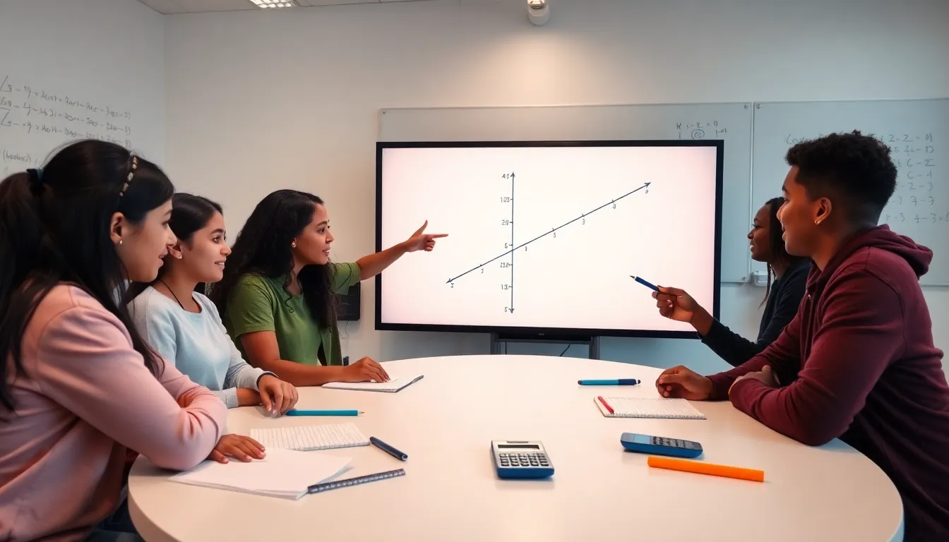 students collaborating on understanding slope in a modern classroom.