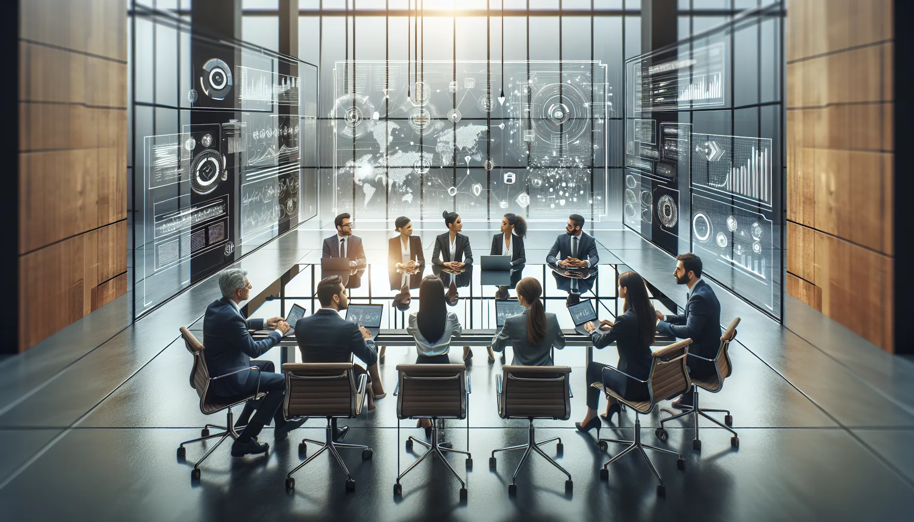diverse professionals collaborating in a modern office setting.