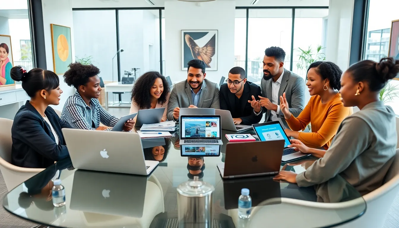 diverse team collaborating in a modern office space.