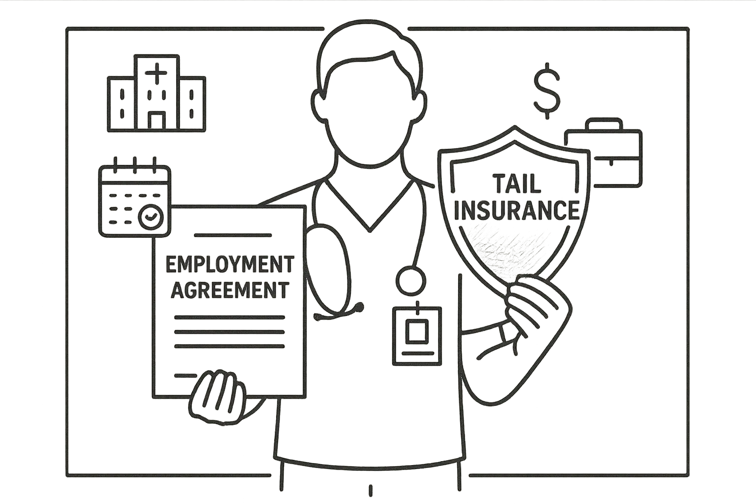 A PA holding an agreement and a shield labeled as Tail Insurance for Physician Assistants.