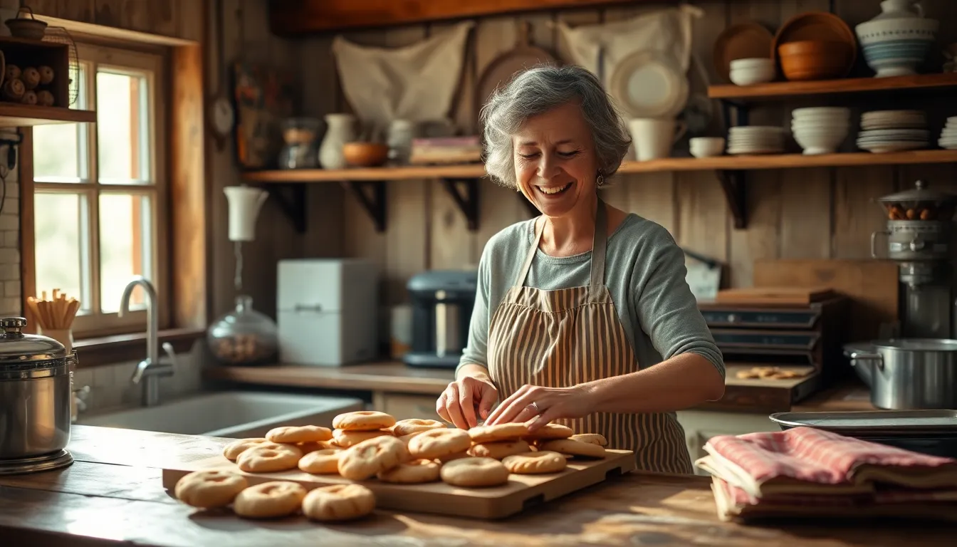 a baker decorating cookies in a warm, inviting kitchen.
