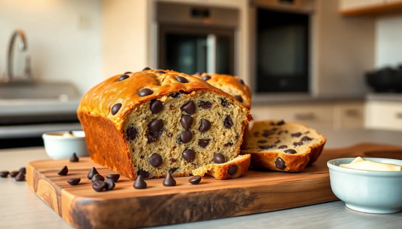 freshly baked Cookiesforlove Bread on a wooden cutting board.