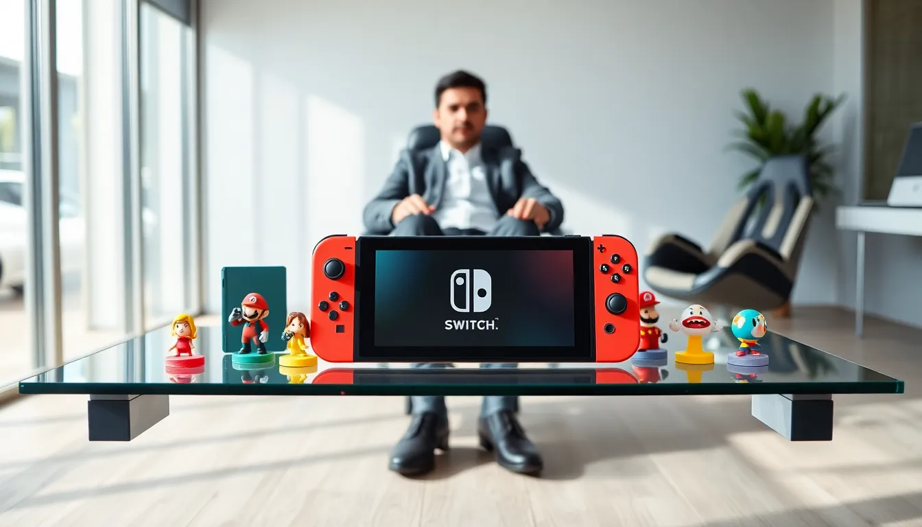 Nintendo gadgets displayed with a gamer engaged in gameplay.