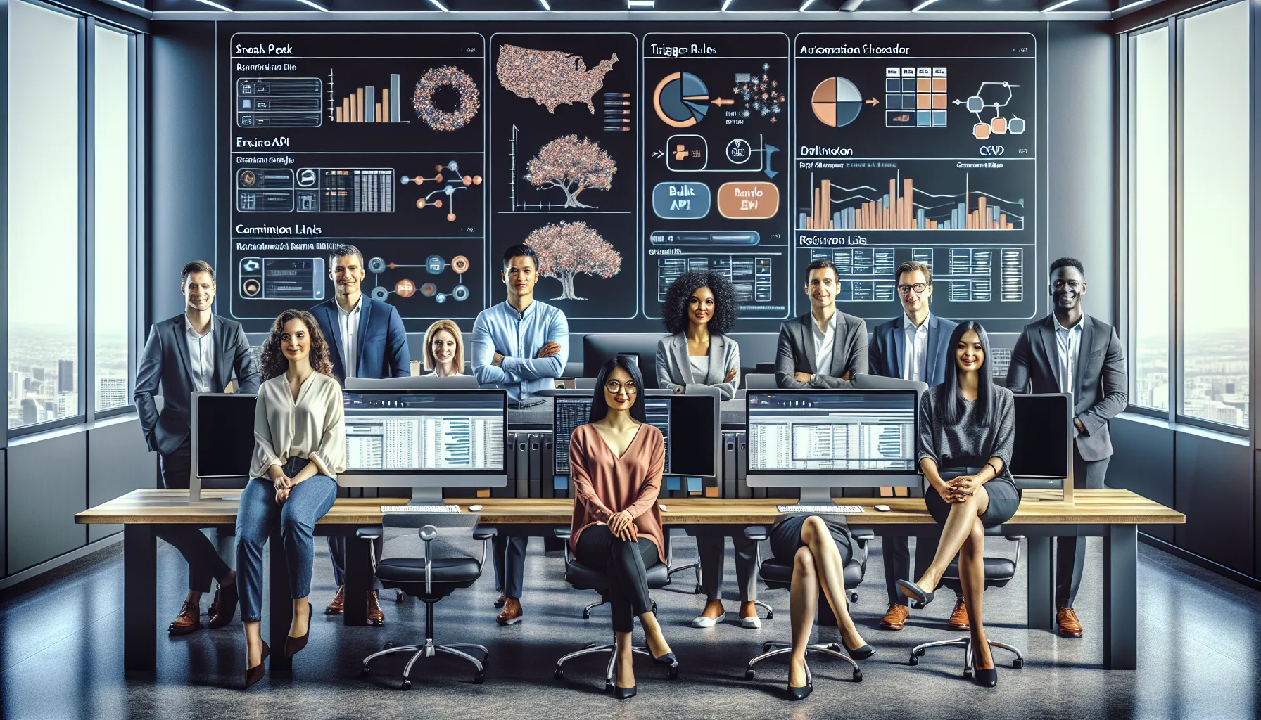 IT team managing automated Tableau report emails and scheduling in a modern office.