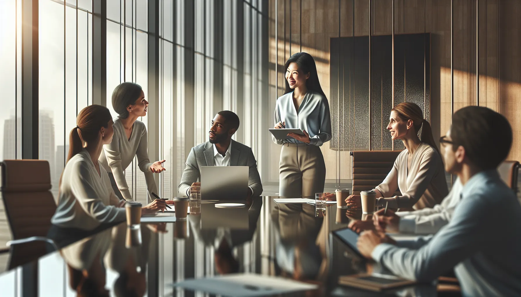 diverse team collaborating in a modern office setting.